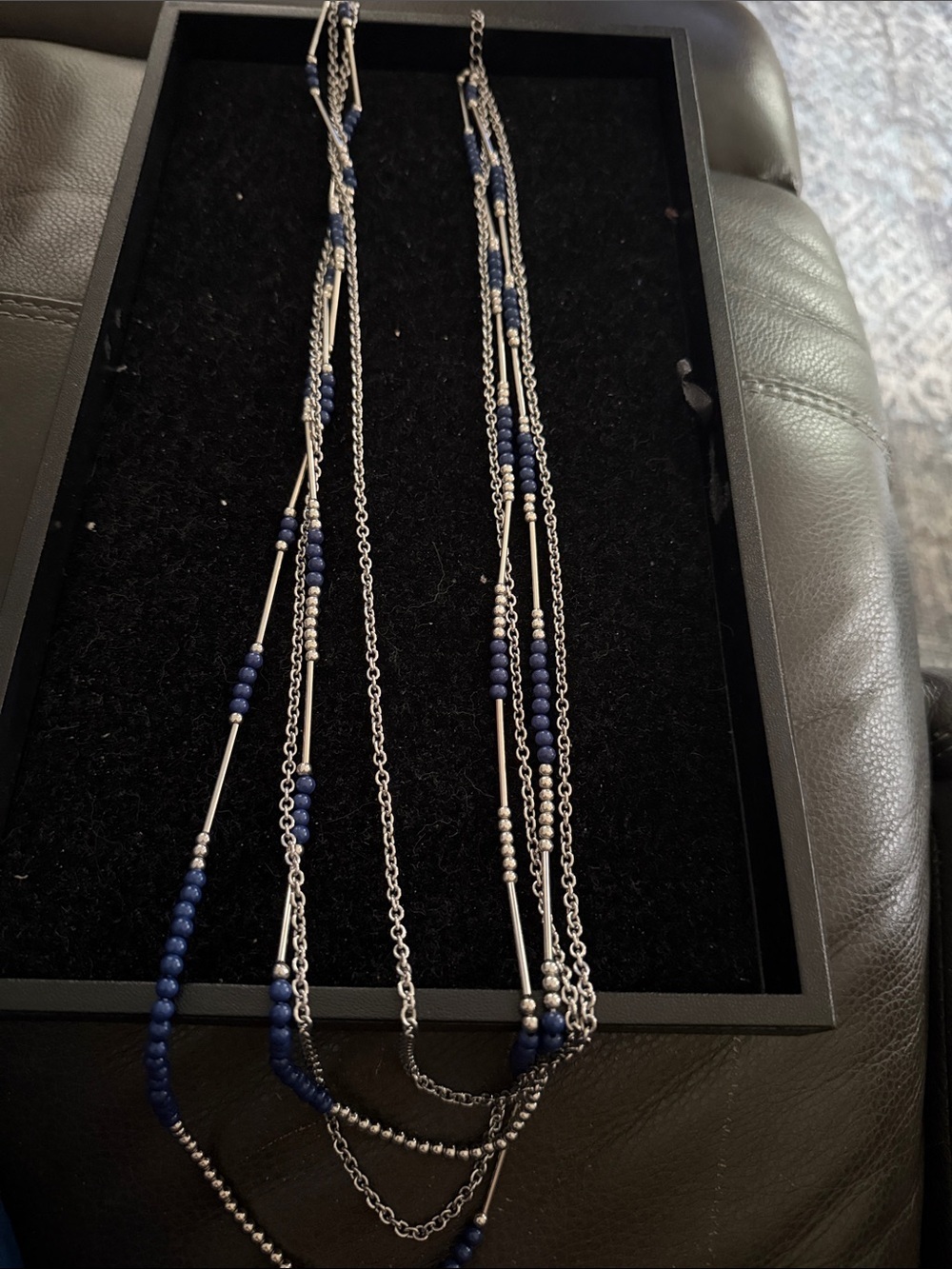 Premier Designs Silver Tone Multi-Strand Blue Beaded Layered Necklace